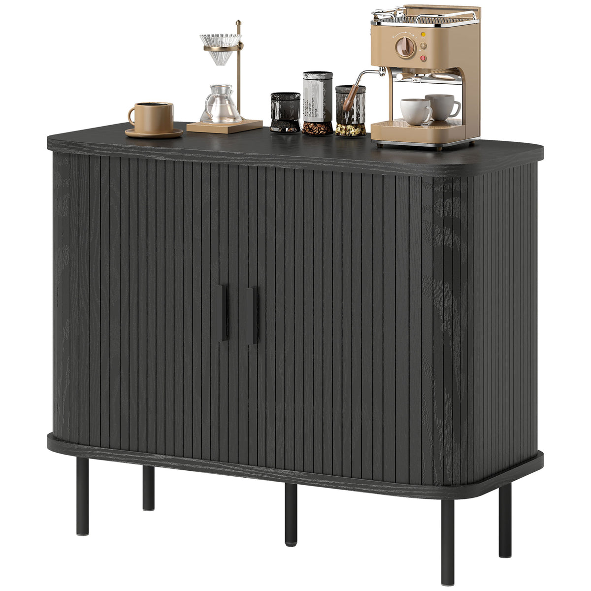 Buffet bahut nordique portes lamelles pieds métalliques