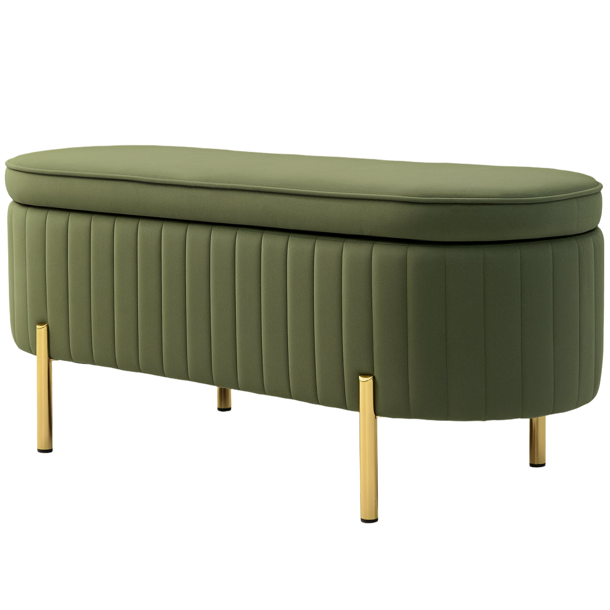 Banc coffre capitonné à cannelures, pieds dorés