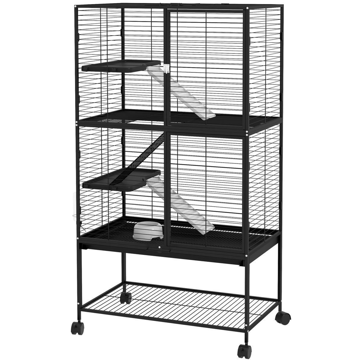 Cage à roulettes pour petits animaux à 4 niveaux