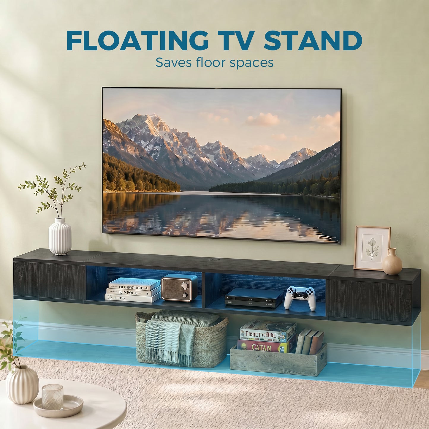 Meuble télé flottant avec éclairage RGB LED