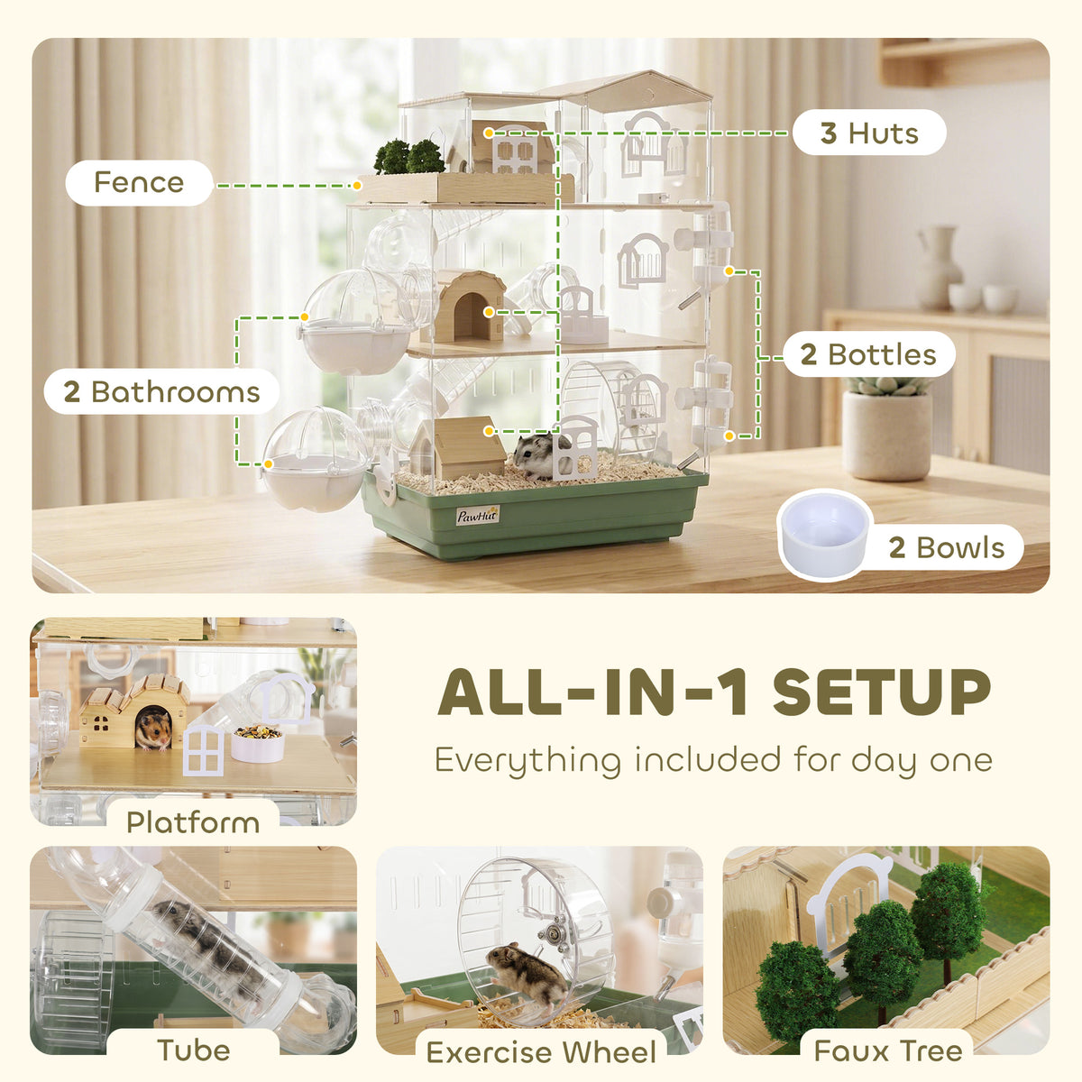 Cage pour hamster roulante à 3 niveaux