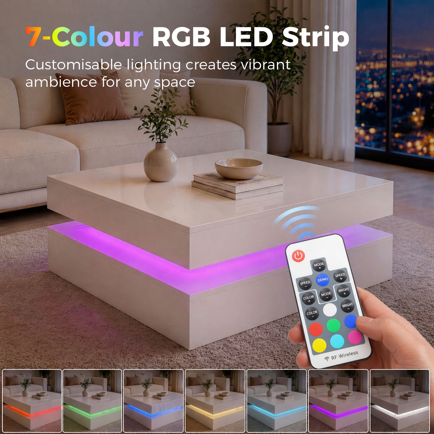Table basse LED 2 niveaux haute brillance