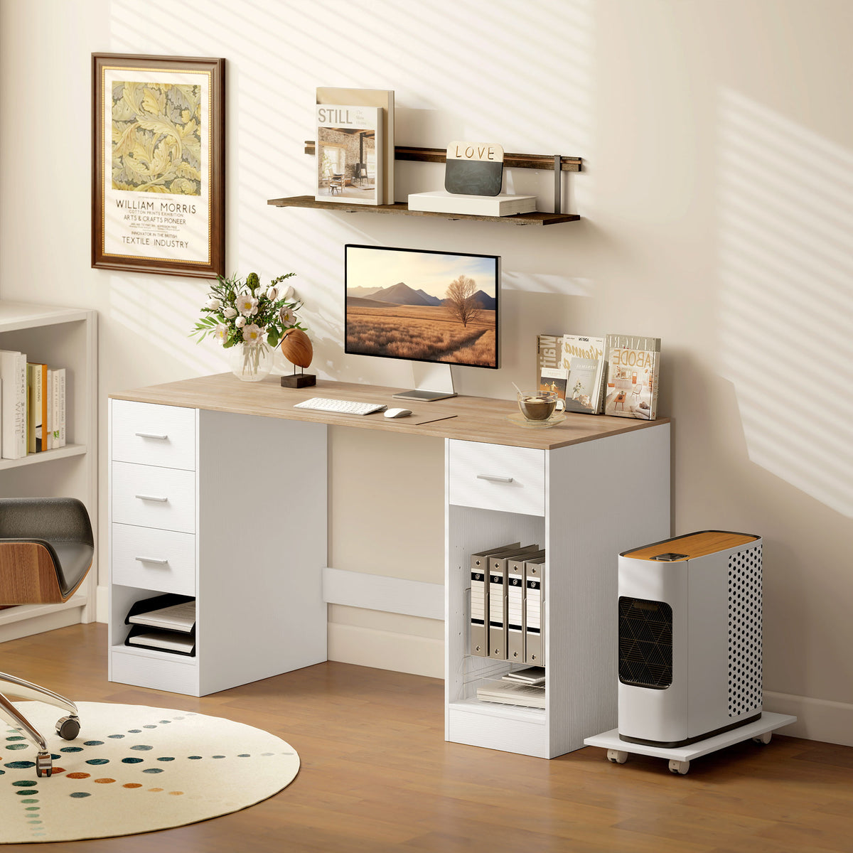 Bureau informatique avec 4 tiroirs et tablette mobile