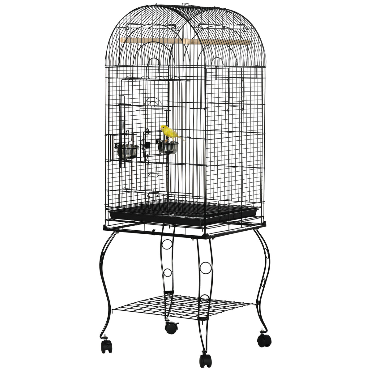 Grande cage à oiseaux sur roulettes avec toit ouvrant