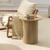 Table d'appoint ronde cannelée style chêne