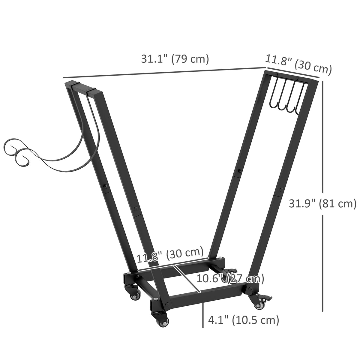 Porte-bûches extérieur sur roulettes en métal robuste