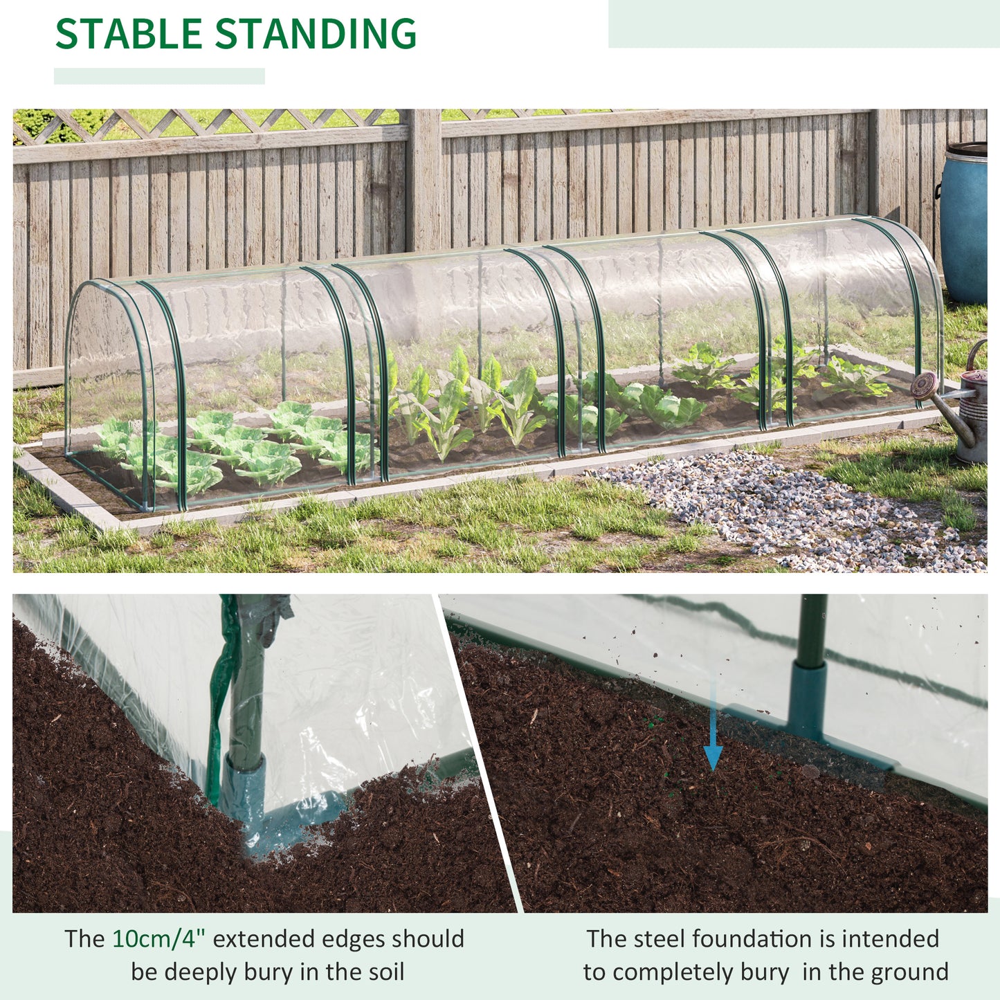4m x 1m x 0.8m Portable Tunnel Greenhouse with 4 Zipper Doors