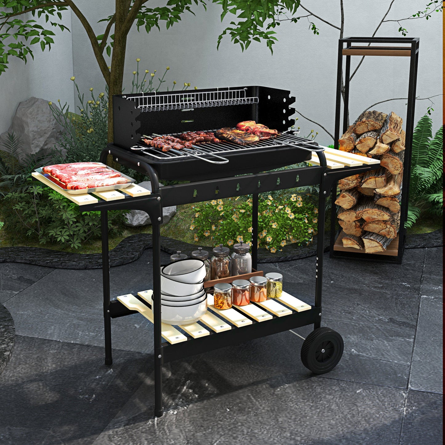 Barbecue au charbon portable avec hauteur ajustable