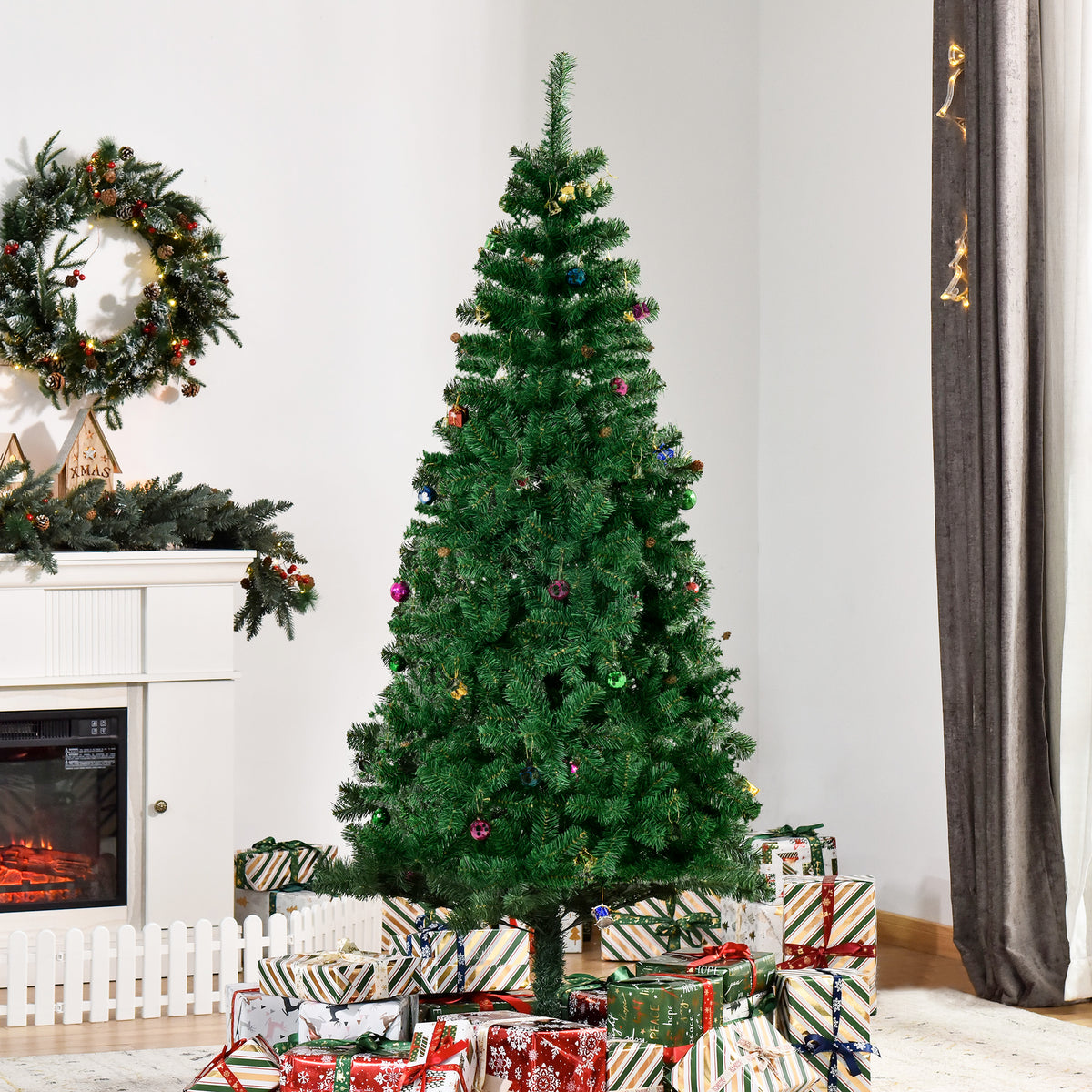 Sapin de Noël artificiel 1,5 m vert — décorations incluses