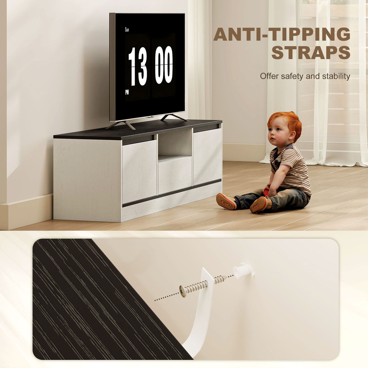 Meuble TV moderne avec rangement et gestion des câbles