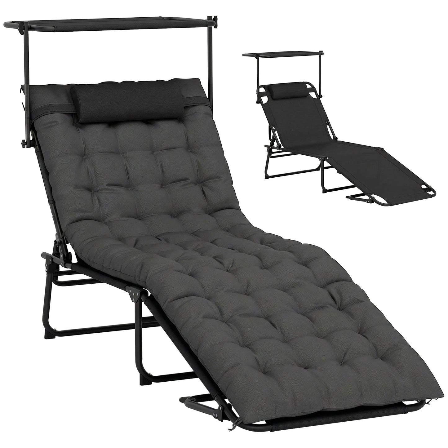 Chaise longue pliante avec auvent ajustable 4 positions