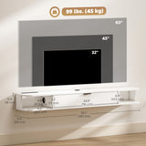 Meuble TV mural avec tiroir et 2 tablettes ouvertes