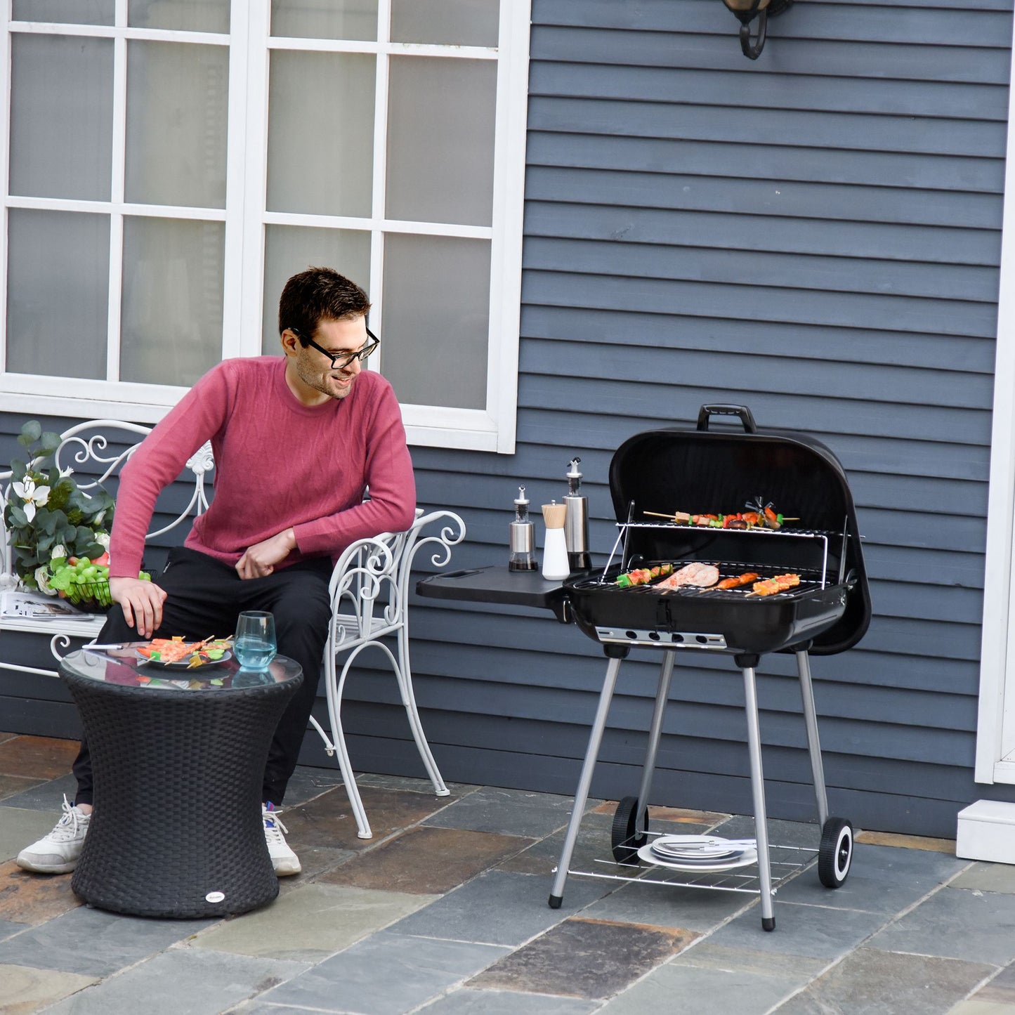 BBQ au charbon portable avec grille réchaud et tablette