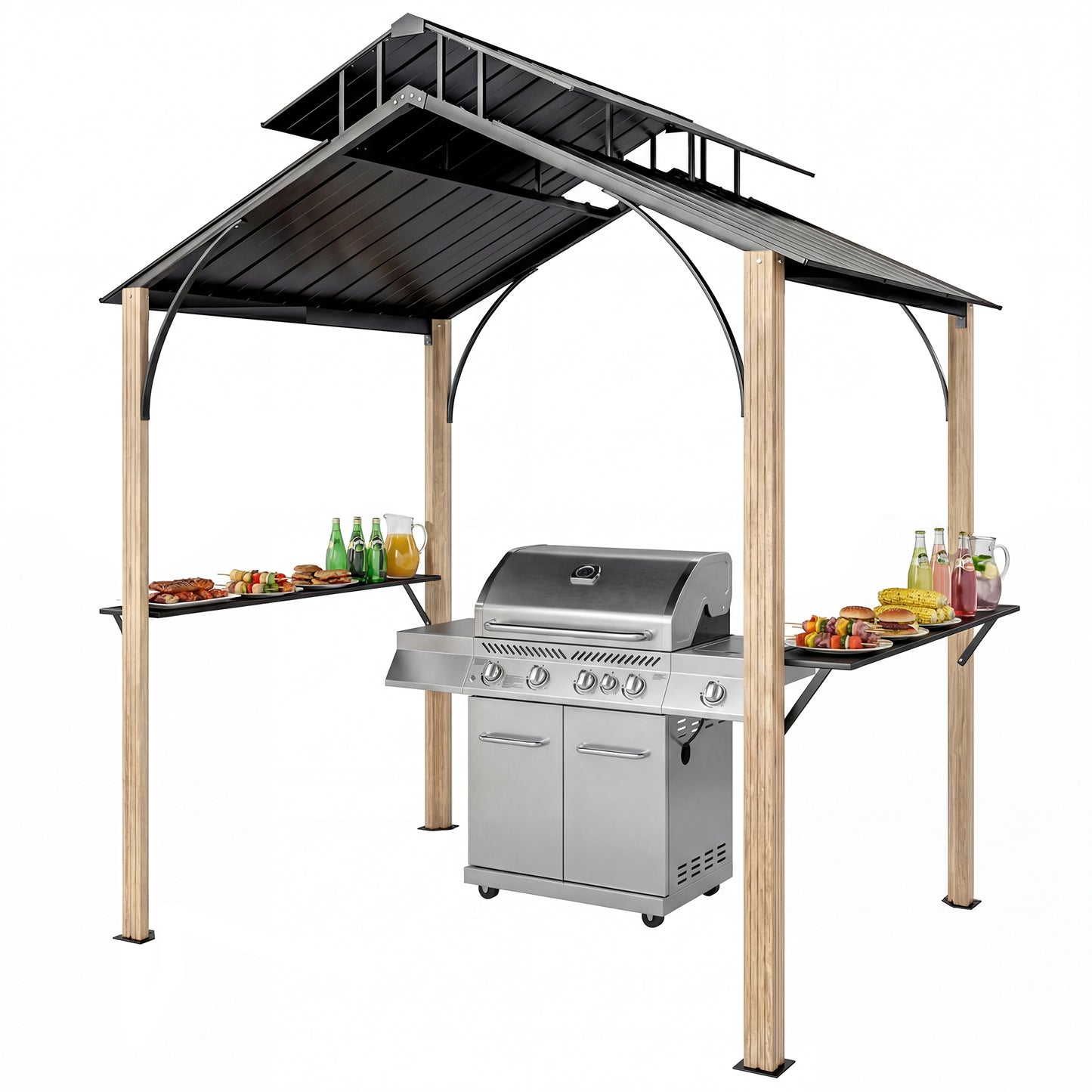 Gazebo de BBQ hardtop double toit métal 2,4 x 1,8 m