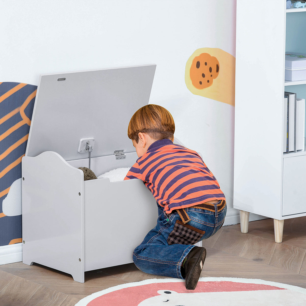 Coffre à jouets pour enfants en bois avec couvercle sécurisé