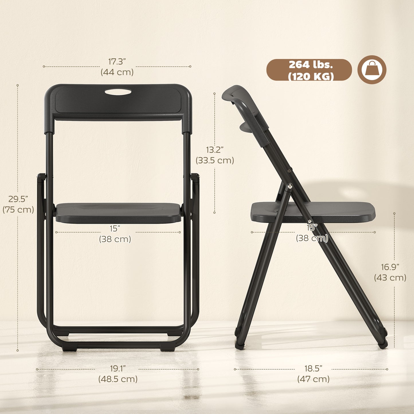 Chaises pliantes en plastique avec cadre en acier — lot de 6