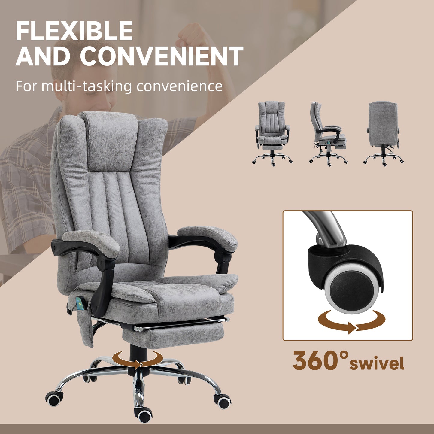Fauteuil bureau massage vibrant repose-pieds rétractable