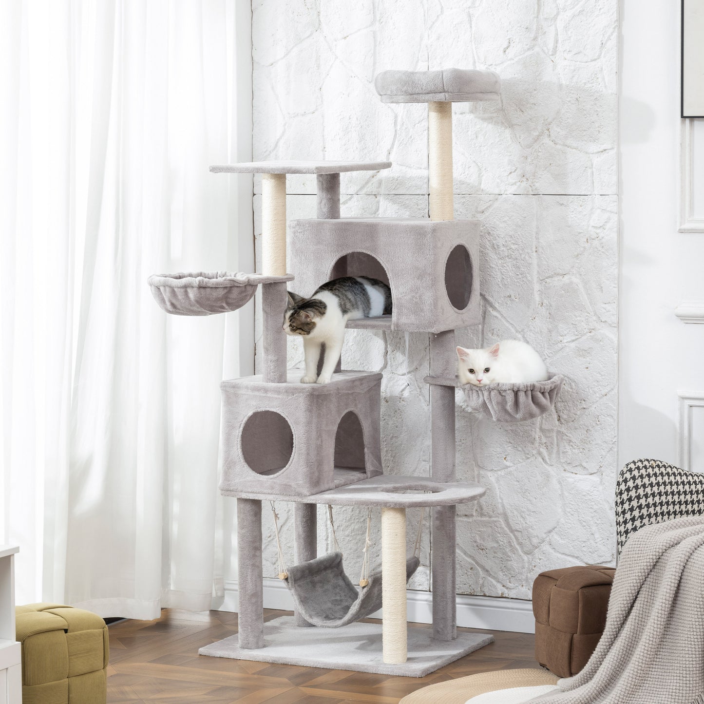 Arbre à chat multi-niveaux 168 cm avec condos et hamacs