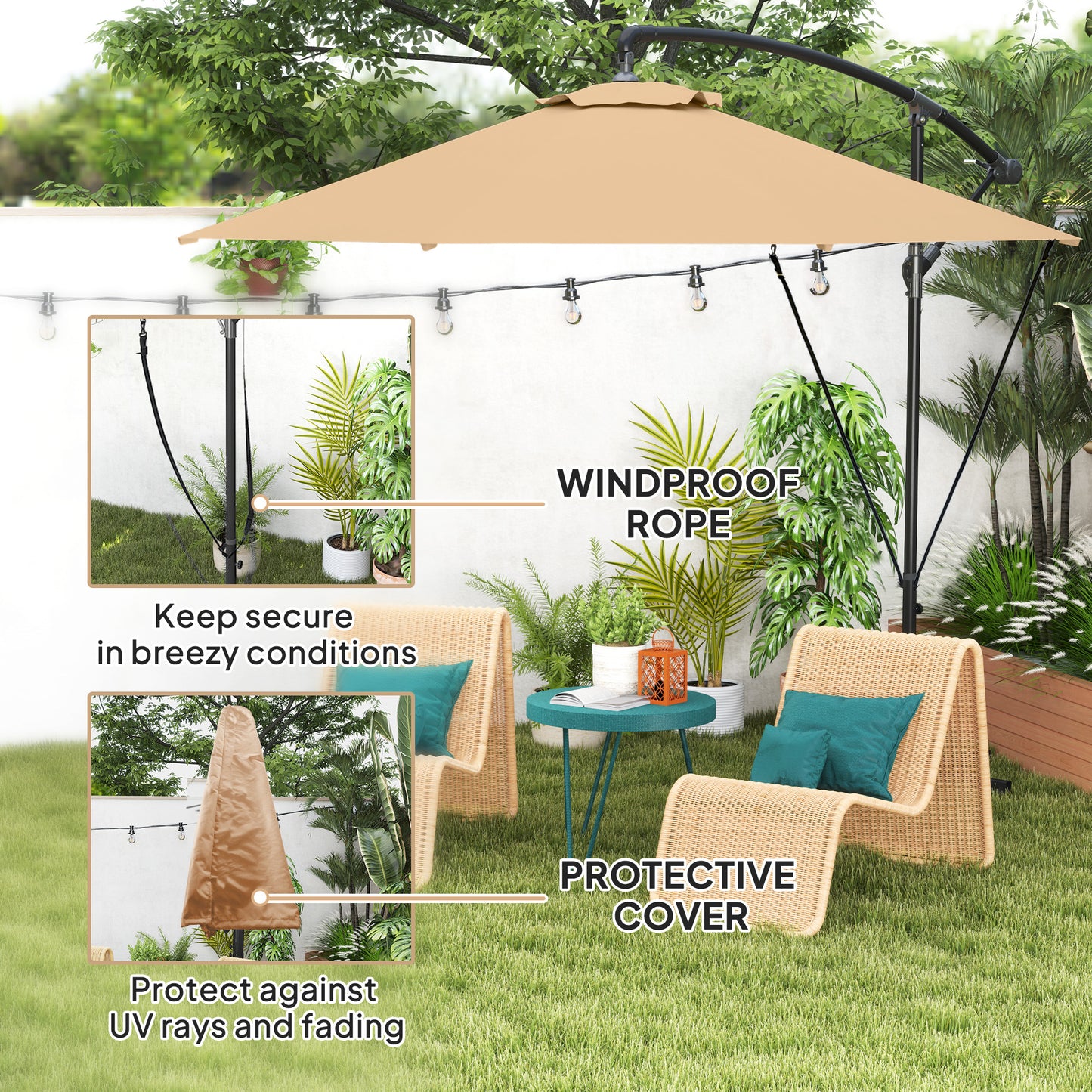 Parasol déporté rotatif 360° avec base en croix