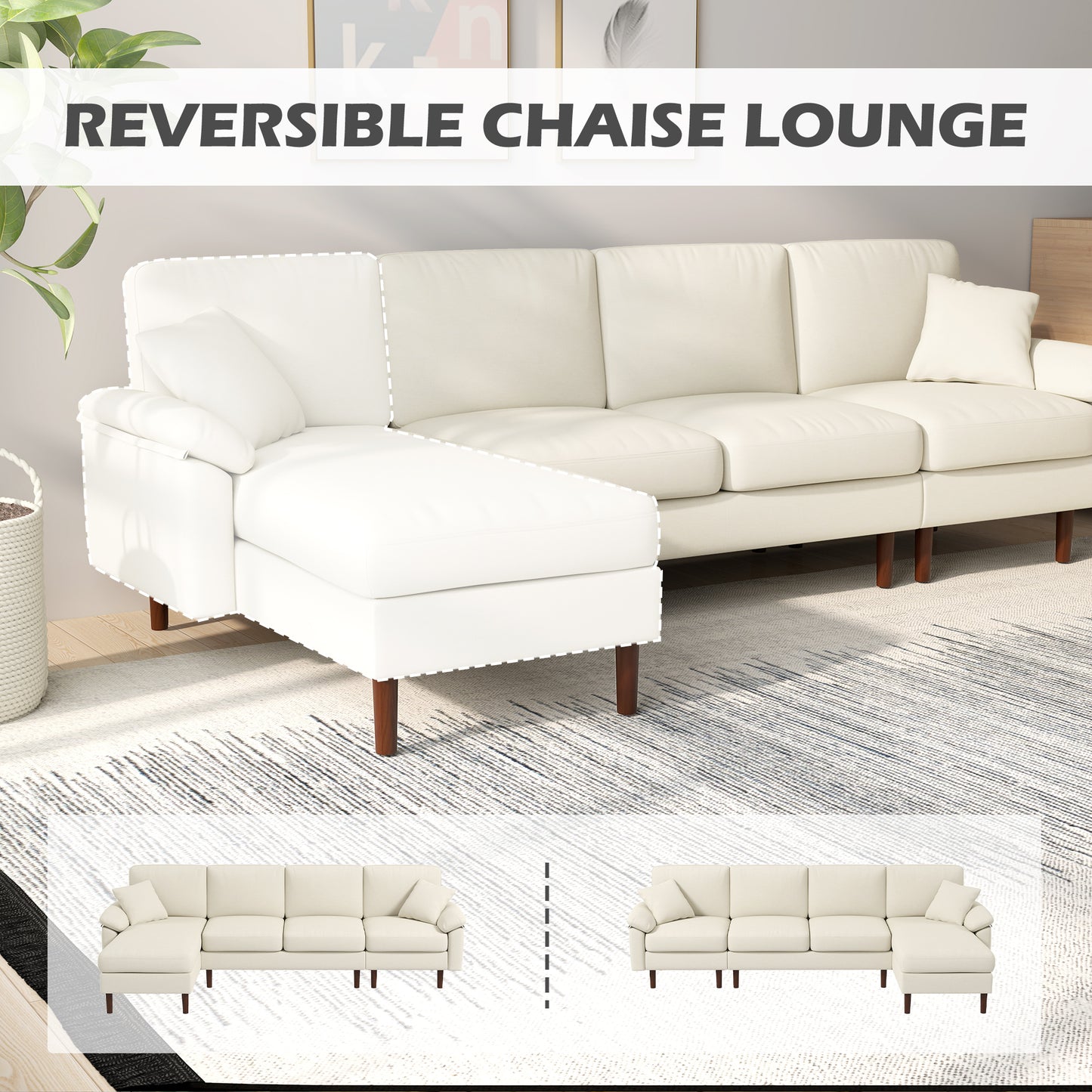 Sofa sectionnel en L avec chaise longue interchangeable