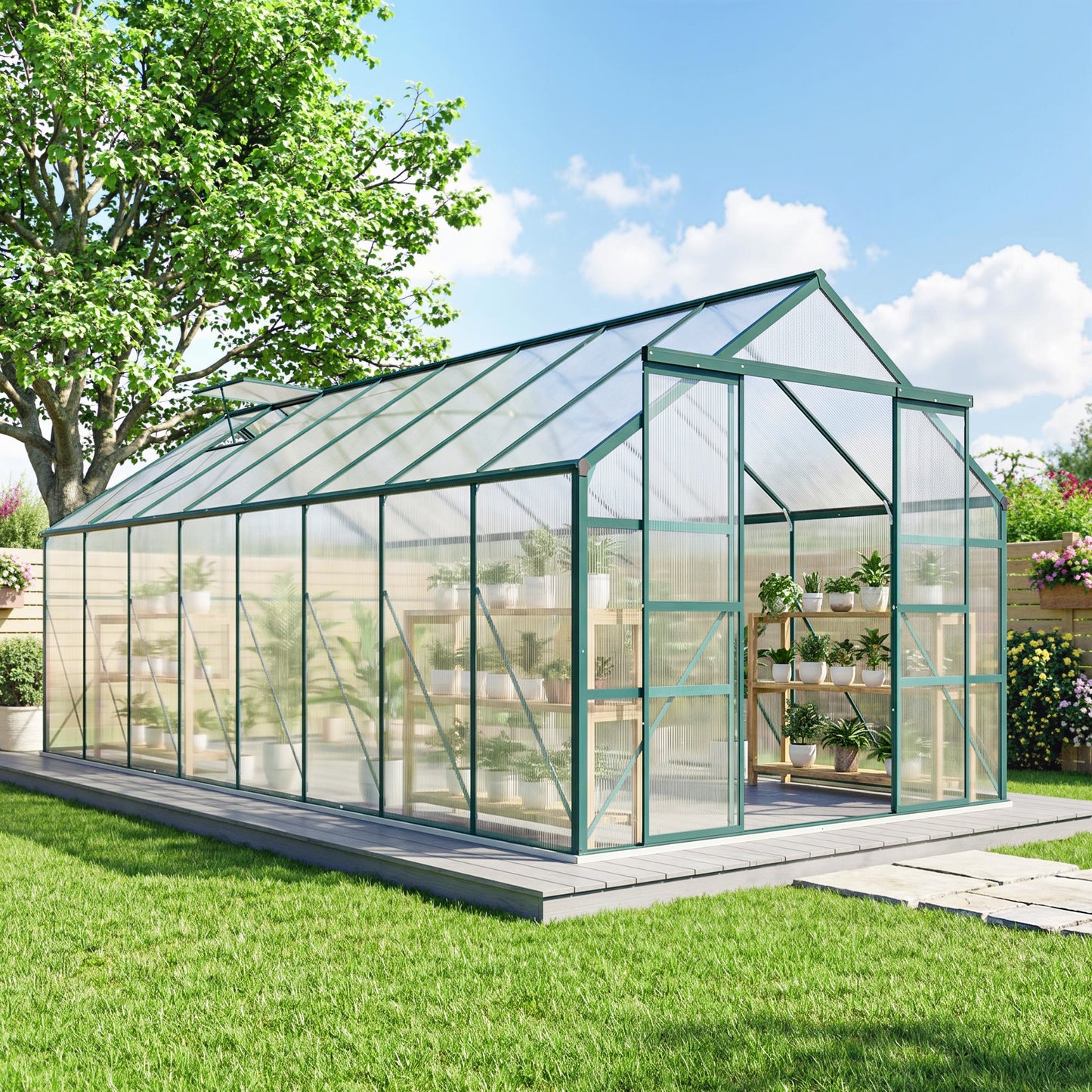 Serre de jardin polycarbonate 488 x 244 cm avec porte coulissante