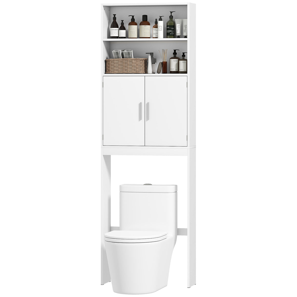 Meuble de rangement autoportant au-dessus des toilettes à 4 tablettes