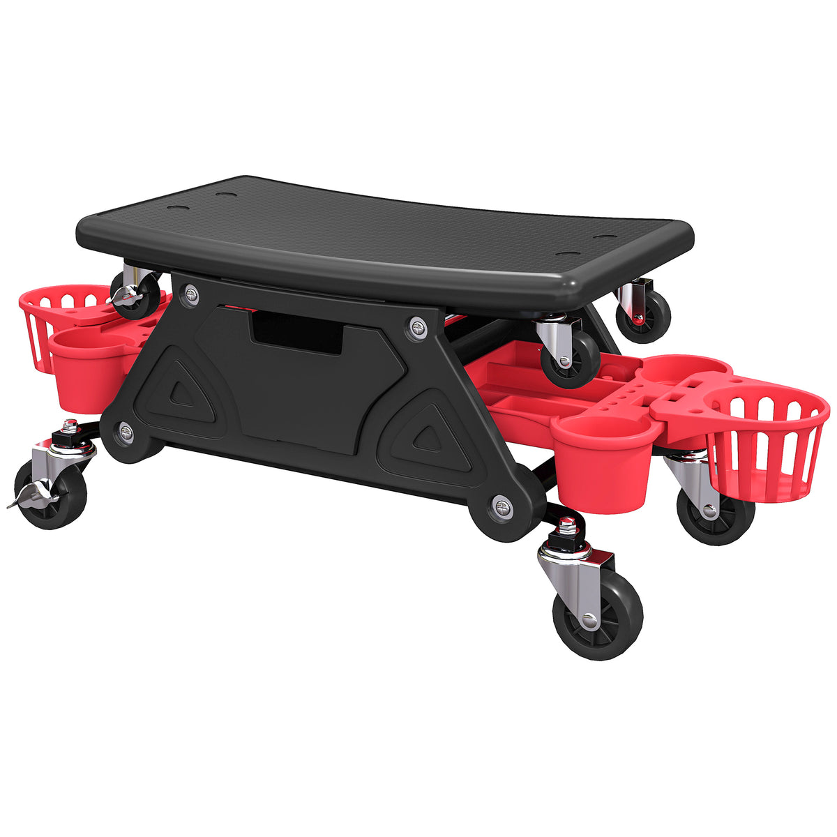 Tabouret de garage roulant avec roulettes et plateaux à outils