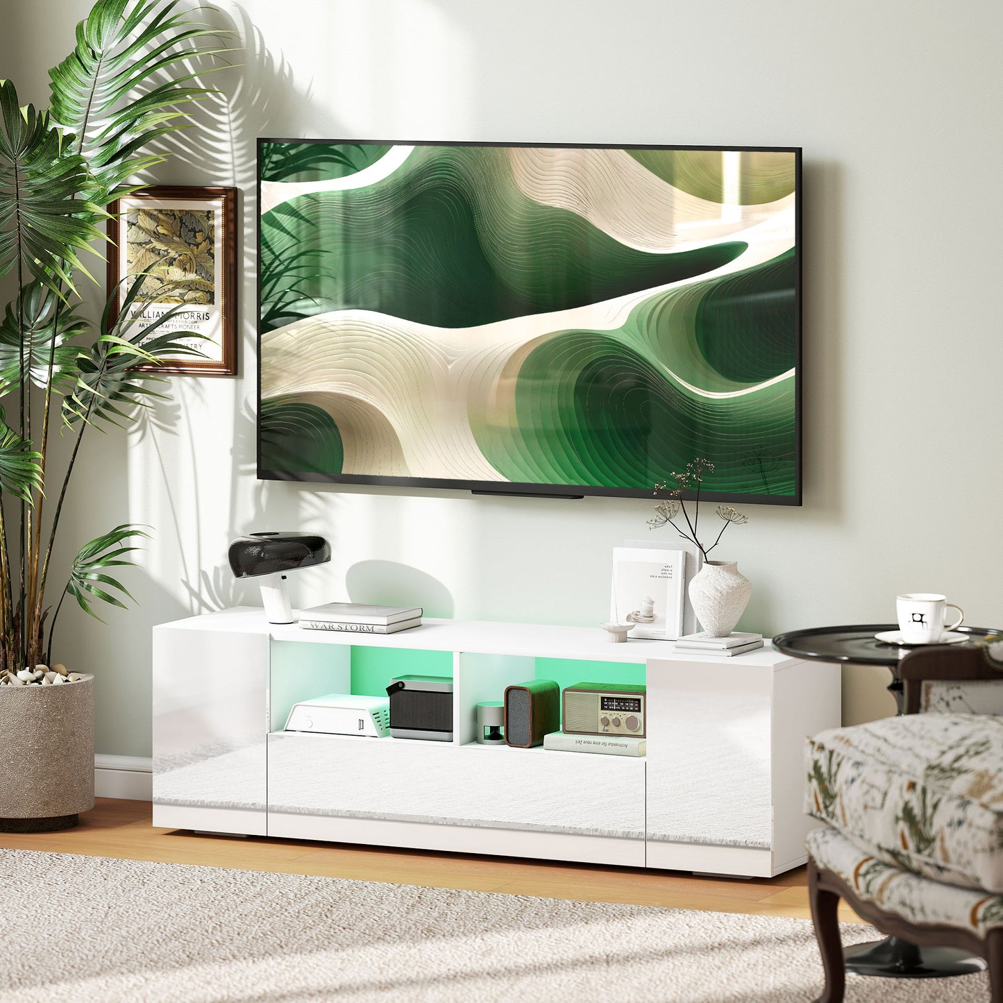 Meuble TV avec lumières LED et rangement