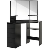 Table de maquillage d'angle miroir triptyque avec tiroirs