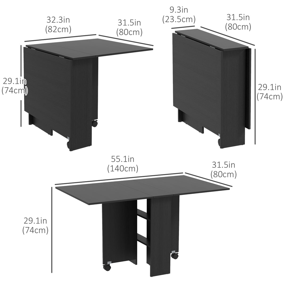 Table à manger pliante avec rangement et roulettes