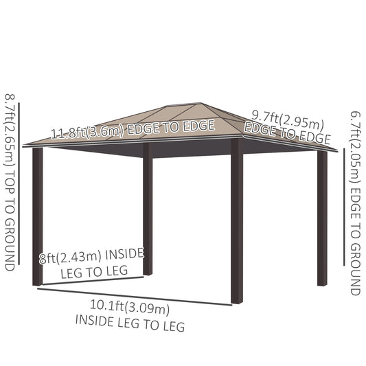 Gazebo à toit rigide polycarbonate 305 x 365 cm
