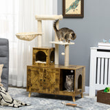 Meuble cachette litière avec arbre à chat tour