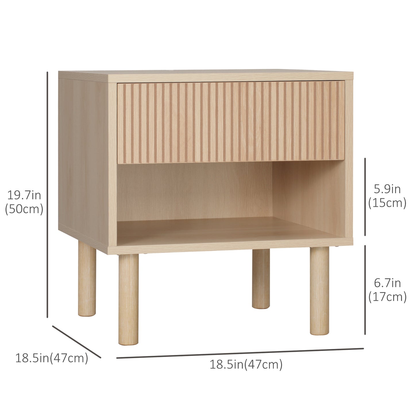 Table de chevet avec tiroir et tablette ouverte