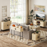Console mi-siècle avec portes tambour et rangement