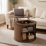 Table basse ronde à plateau relevable et rangement