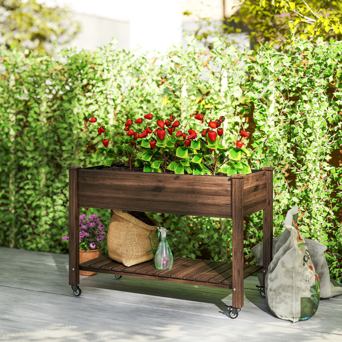 Jardinière surélevée mobile bois avec roues