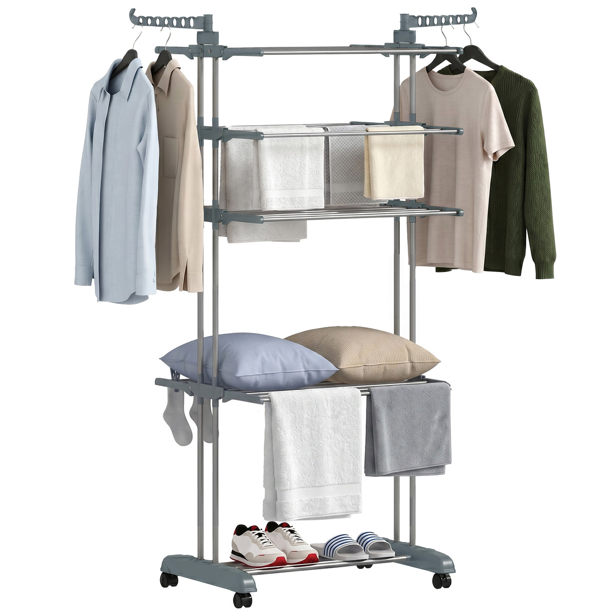 Séchoir à linge pliant à 5 paliers sur roulettes
