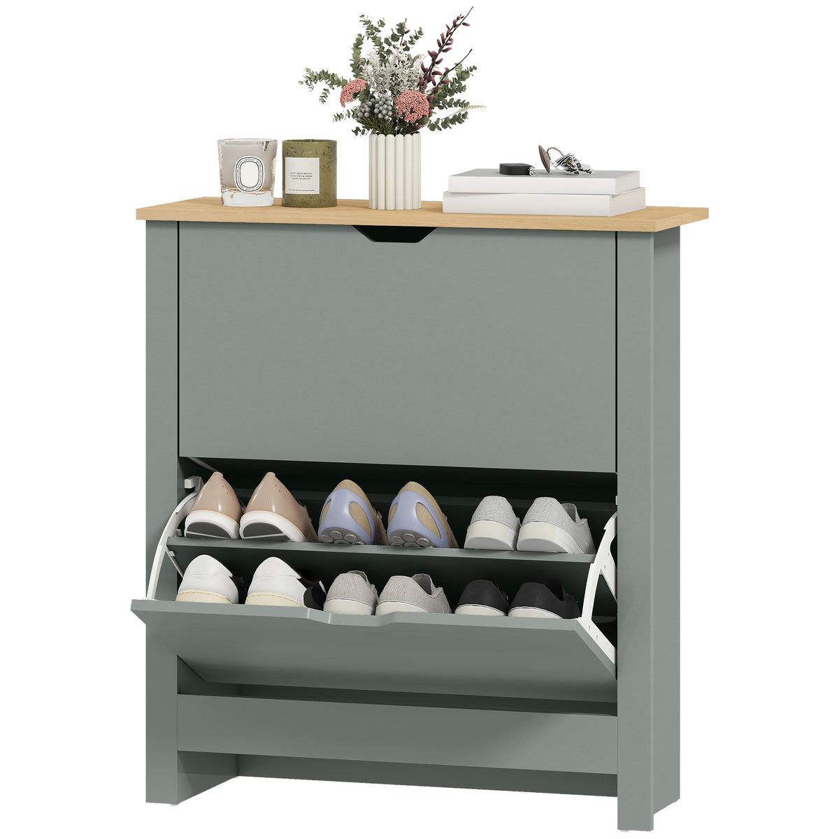 Armoire à chaussures 2 tiroirs rabattables et tablettes ajustables