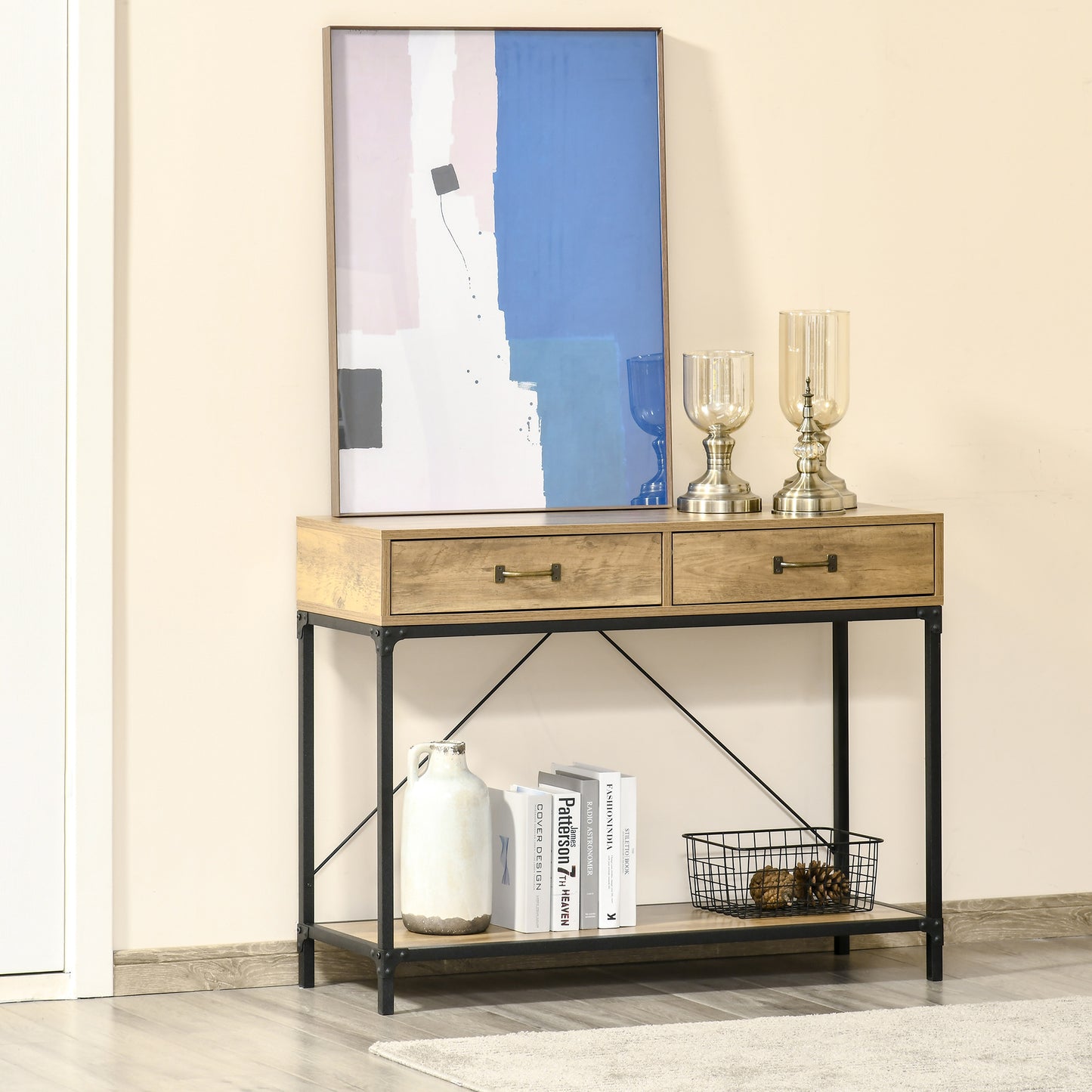 Console vintage avec tiroirs rangement 99 cm