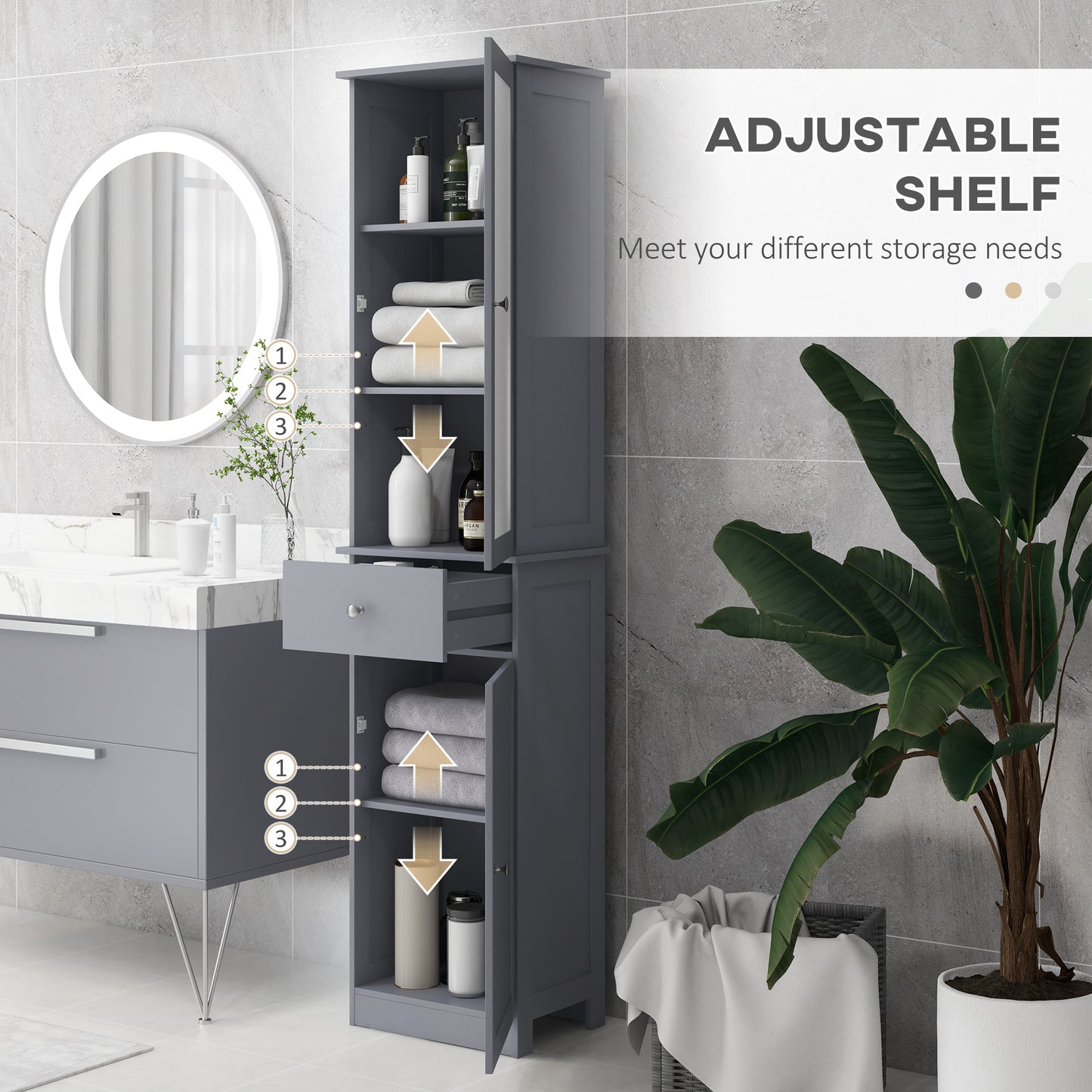 Armoire salle de bain haute avec tiroir et portes