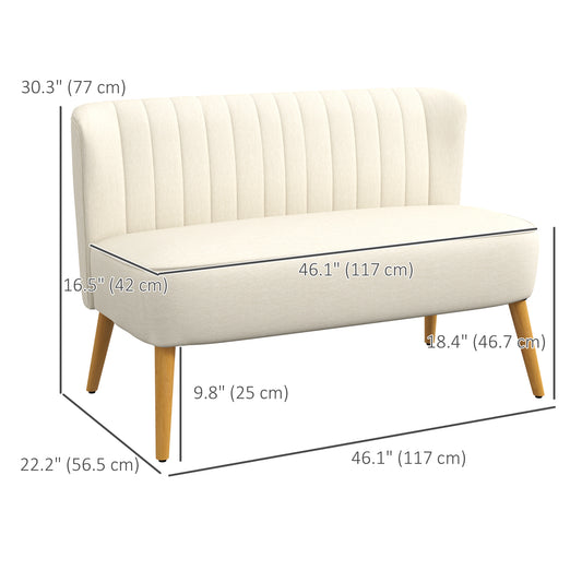 Canapé 2 places moderne tissu lin pieds bois