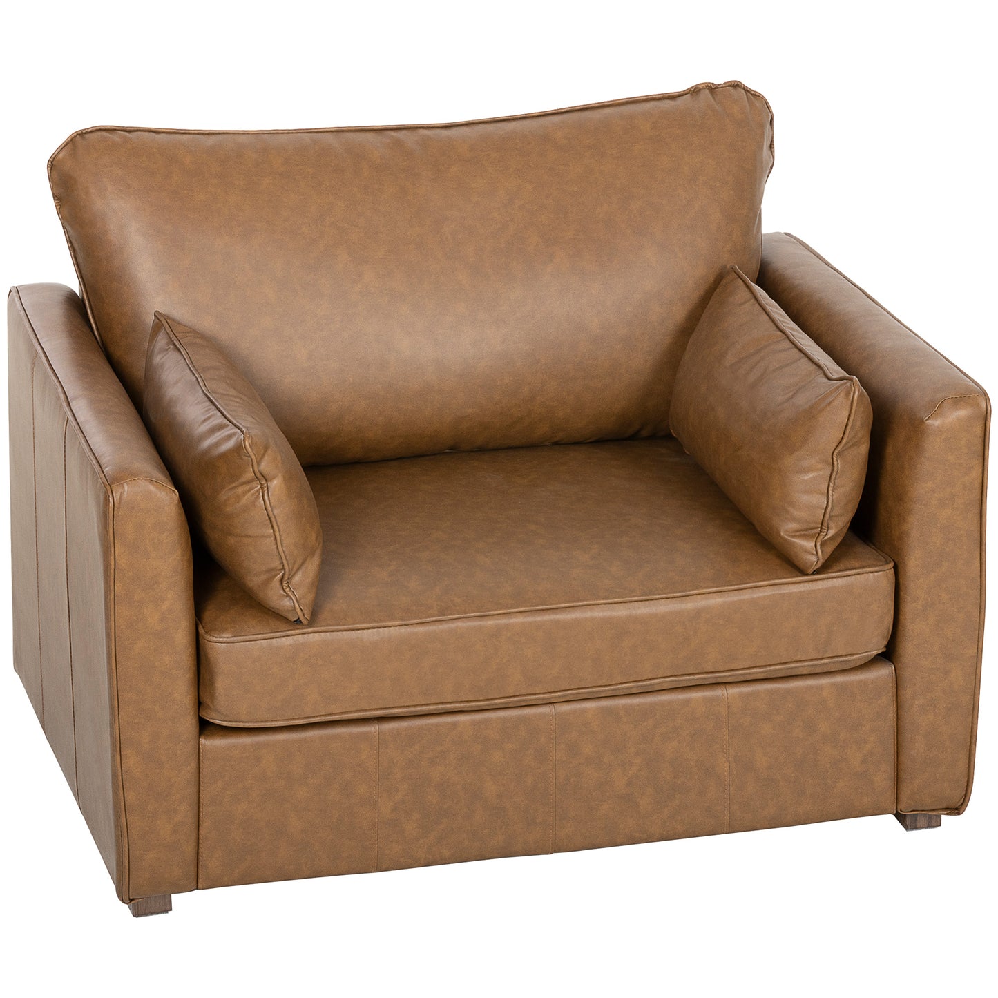 Fauteuil accent cuir PU siège large avec coussins