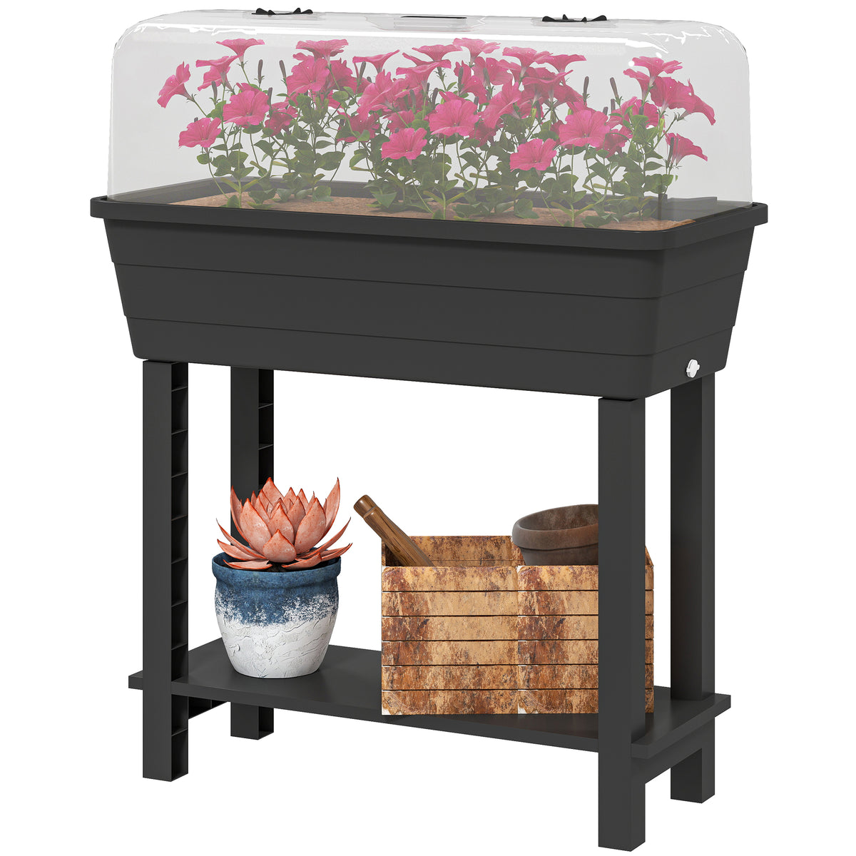 Jardinière surélevée 41L avec couvercle ventilé transparent
