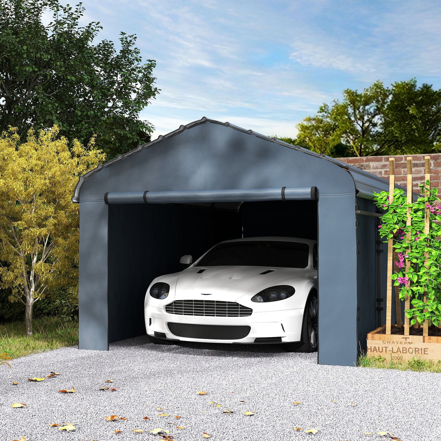 Abri automobile métal 3,7 x 6,1 m — Gris foncé
