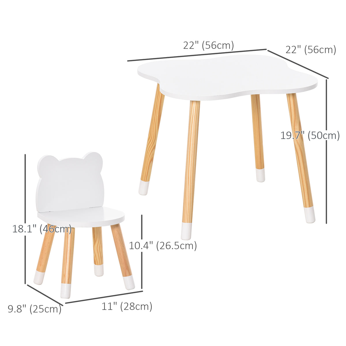 Ensemble table et chaises pour enfants motif d'ours — Lot de 3