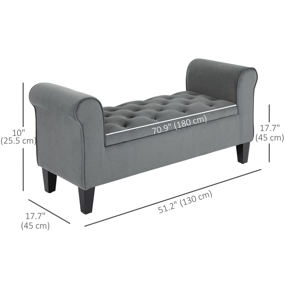 Banc de rangement capitonné avec accoudoirs