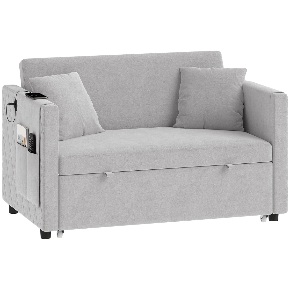 Canapé-lit convertible en velours avec ports USB