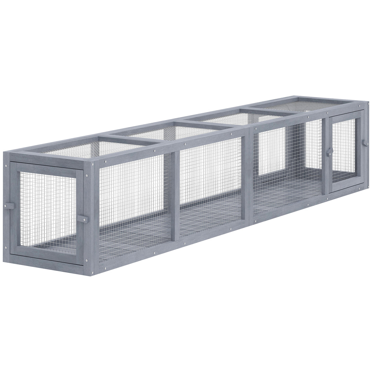 Tunnel pour chat extérieur en bois et grillage modulaire