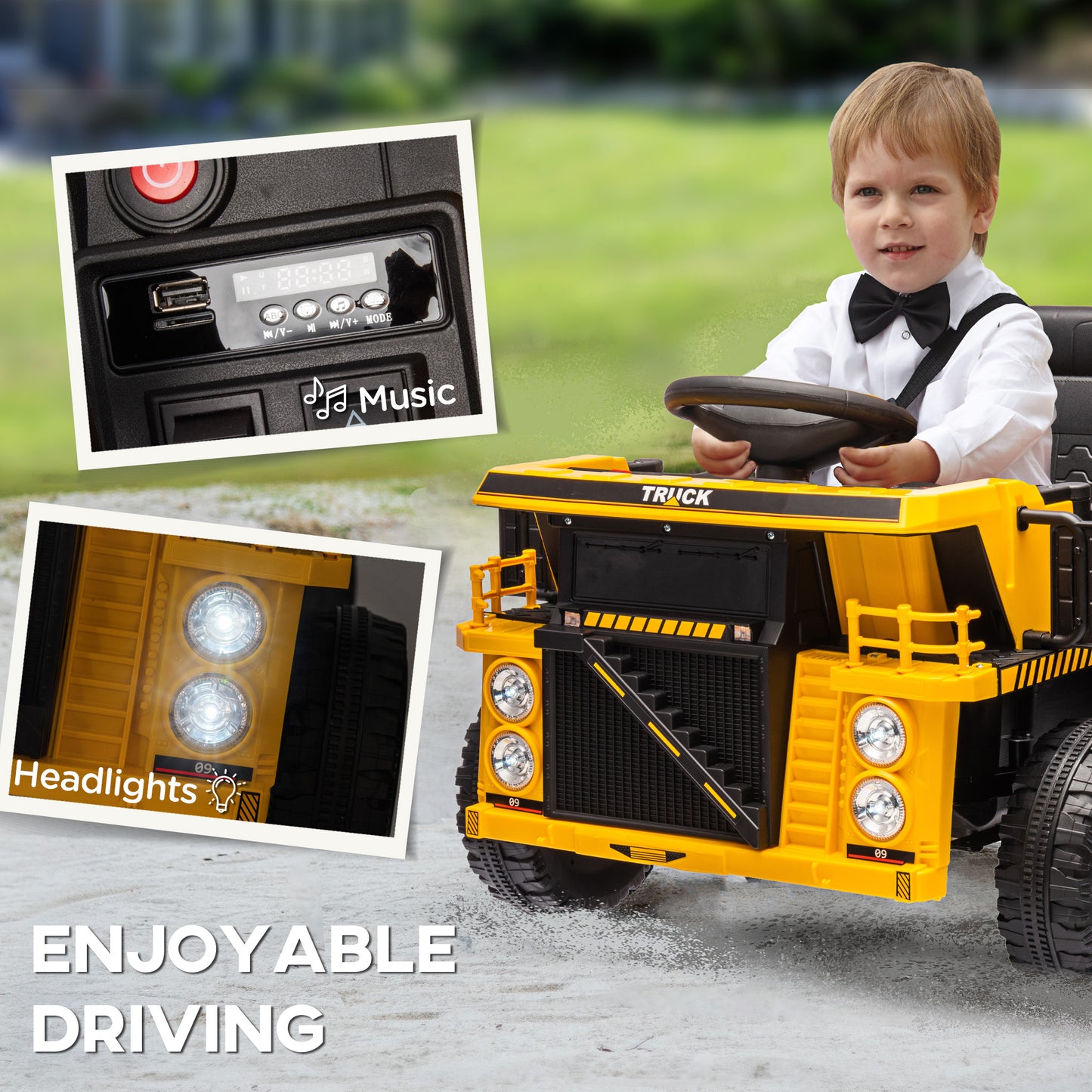 Camion-benne électrique pour enfants 12V avec benne basculante