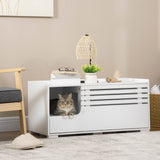 Meuble cache litière chat avec rangement et table